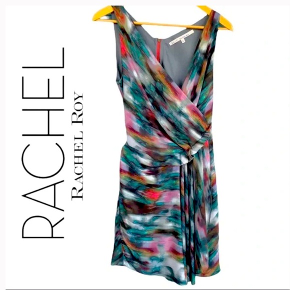Rachel Roy Midi Wrap Assymetrical Watercolour dress - Picture 1 of 5